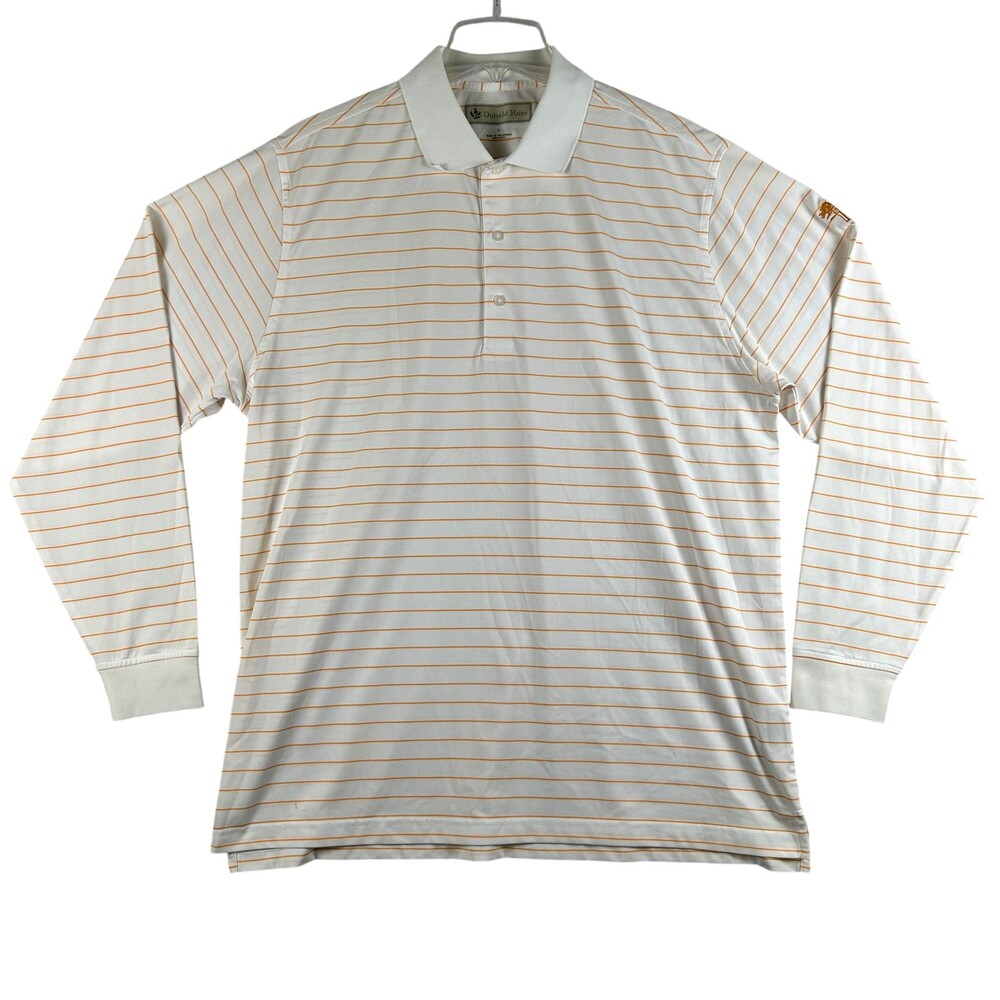 Donald Ross Polo Shirt Mens Large White Striped Long Sleeve Golf Performance